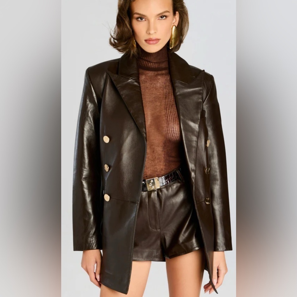 Retrofete Tilda 100% Brown leather blazer jacket NWT